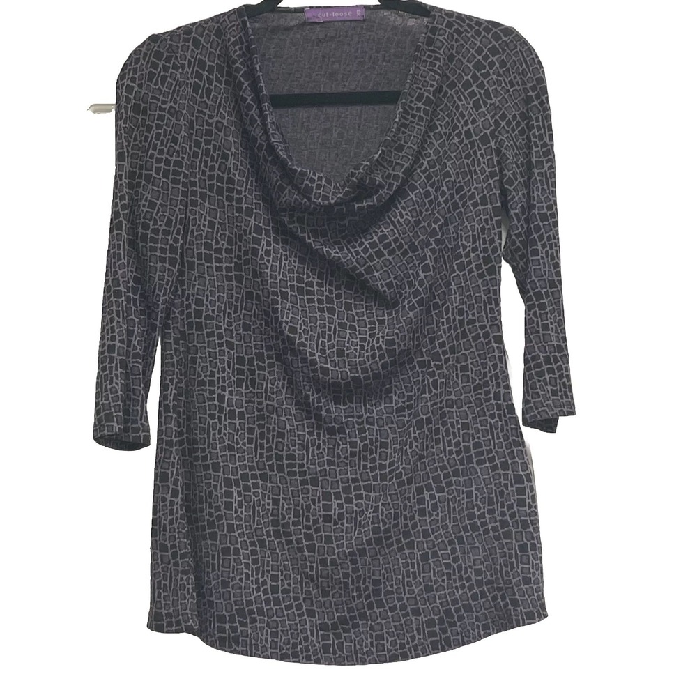 Cut Loose Cowl Neck Size XS Polyester Knit Top 3/4‎ Sleeve Purple Black